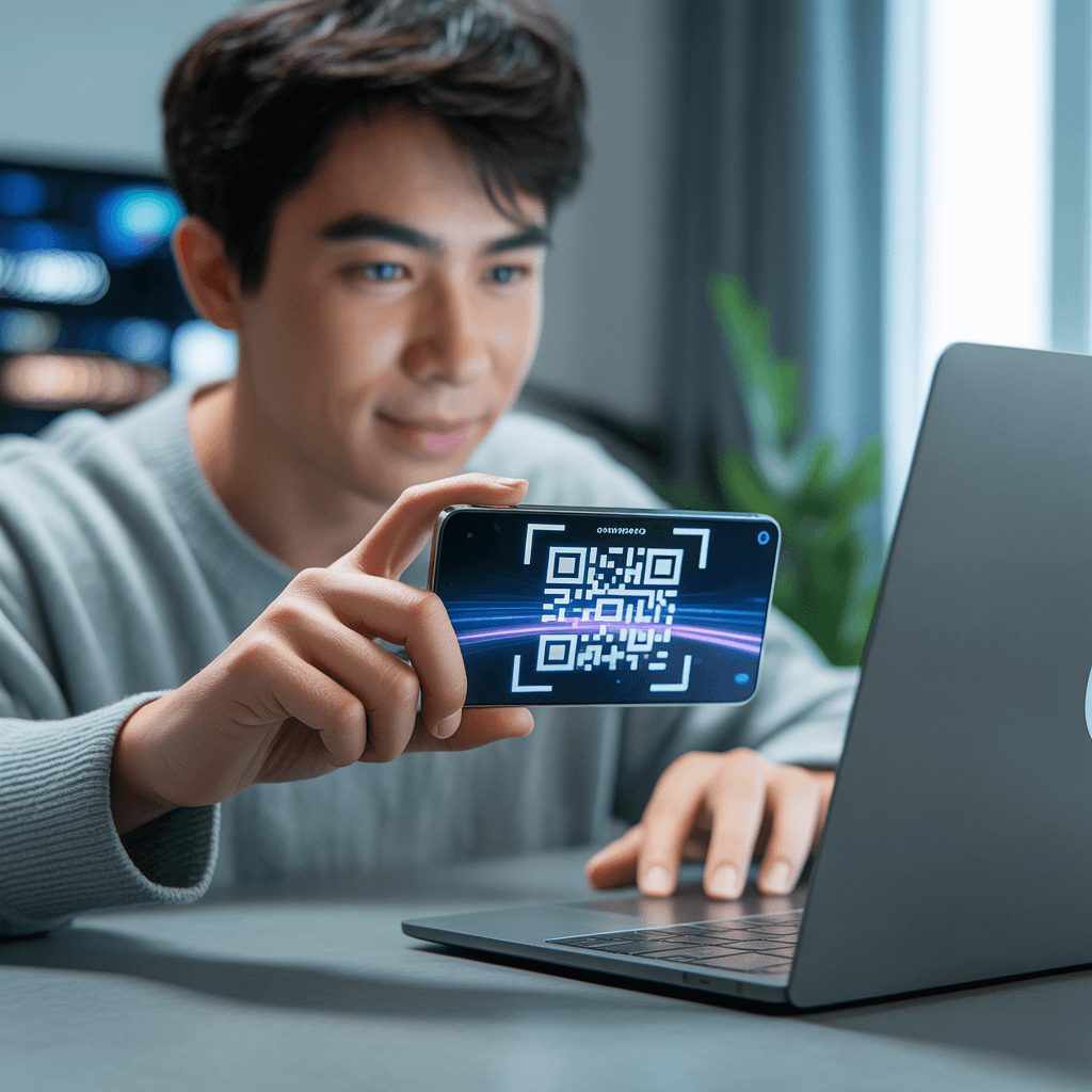 Pengguna memindai QRIS melalui smartphone untuk transaksi digital cepat di platform hiburan online modern